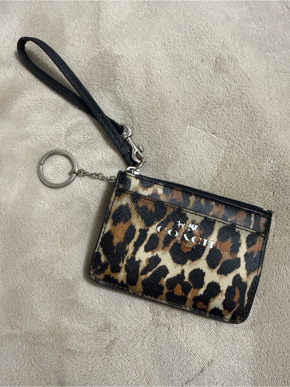 COACH Leopard Print Wristlet Card Case - Brown/Black/Tan